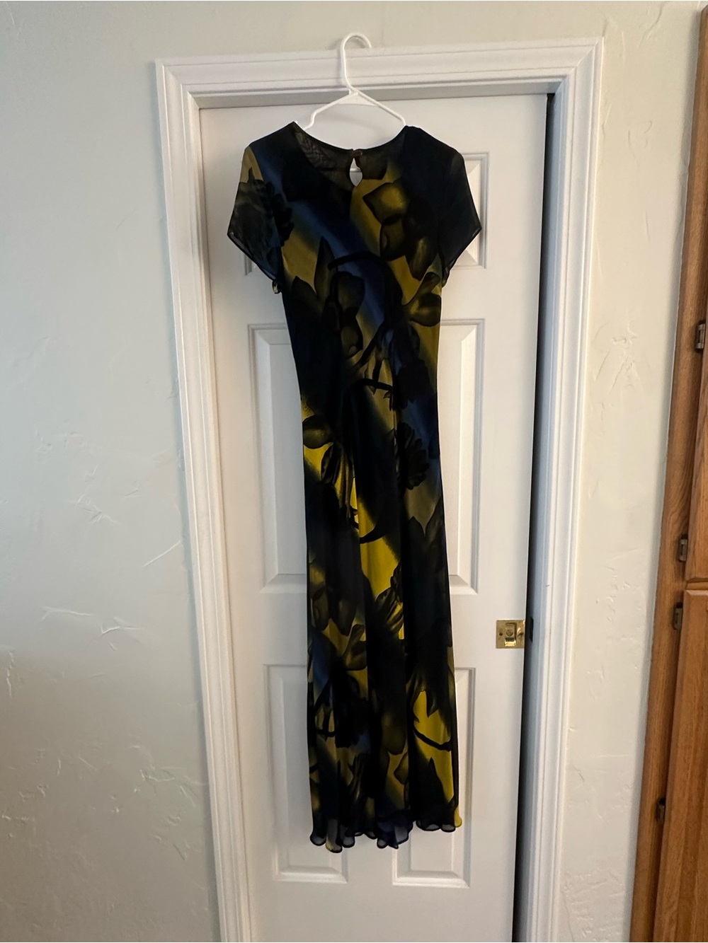Floral Navy and Olive Maxi Dress with Keyhole Neckline